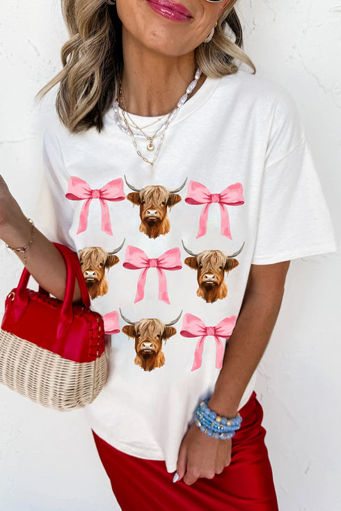 Whimsical Western Coquette Highland Cow Bows Graphic Comfort Tee