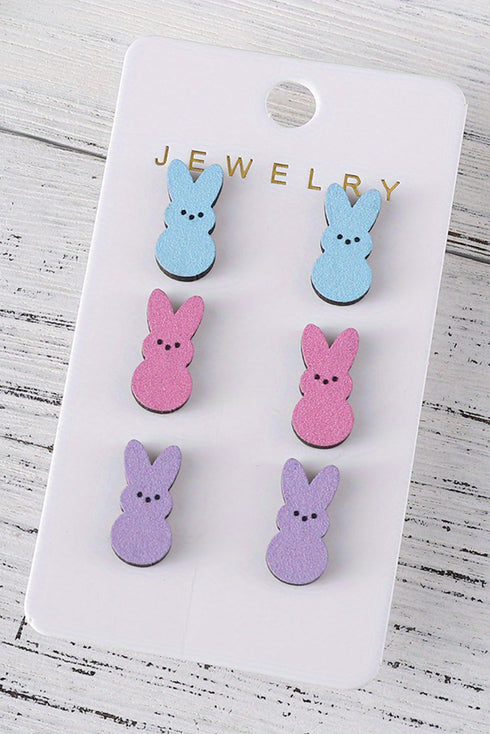Whimsical Wooden Bunny Figure Statement Drop Earrings