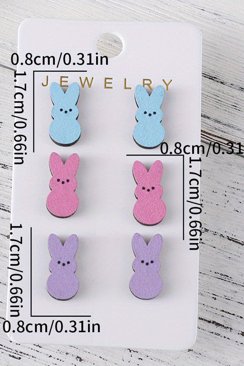 Whimsical Wooden Bunny Figure Statement Drop Earrings