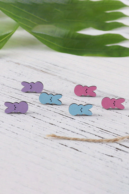 Whimsical Wooden Bunny Figure Statement Drop Earrings