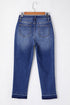 Whiskered Wash Raw Hem Cropped Casual Denim Jeans