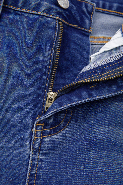 Whiskered Wash Raw Hem Cropped Casual Denim Jeans