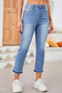 Whiskered Wash Raw Hem Cropped Casual Denim Jeans