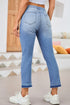 Whiskered Wash Raw Hem Cropped Casual Denim Jeans