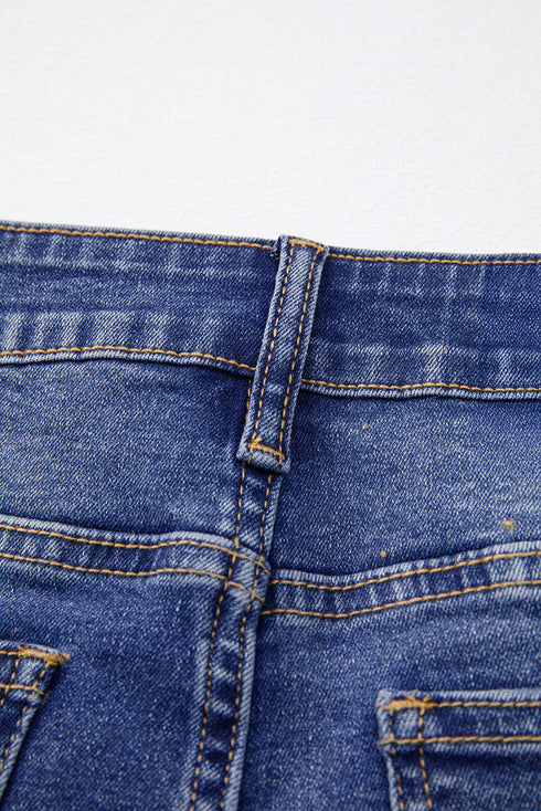 Whiskered Wash Raw Hem Cropped Casual Denim Jeans