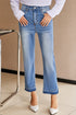 Whiskered Wash Raw Hem Cropped Casual Denim Jeans