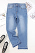 Whiskered Wash Raw Hem Cropped Casual Denim Jeans