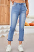 Whiskered Wash Raw Hem Cropped Casual Denim Jeans