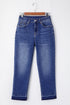 Whiskered Wash Raw Hem Cropped Casual Denim Jeans