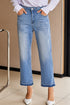 Whiskered Wash Raw Hem Cropped Casual Denim Jeans