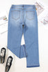 Whiskered Wash Raw Hem Cropped Casual Denim Jeans