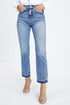 Whiskered Wash Raw Hem Cropped Casual Denim Jeans
