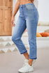 Whiskered Wash Raw Hem Cropped Casual Denim Jeans