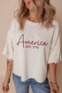 White America EST 1776 Embroidered Pearl Beaded Sleeve T Shirt