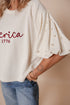 White America EST 1776 Embroidered Pearl Beaded Sleeve T Shirt