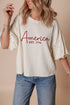 White America EST 1776 Embroidered Pearl Beaded Sleeve T Shirt