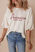 White America EST 1776 Embroidered Pearl Beaded Sleeve T Shirt
