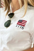 White American Flag 1776 Embroidered Pattern Crew Neck Tee