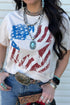 White American Flag Star Graphic Print Crew Neck T Shirt