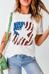 White American Flag Star Graphic Print Crew Neck T Shirt