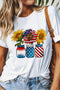 White American Flag Sunflower Graphic T Shirt