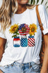 White American Flag Sunflower Graphic T Shirt