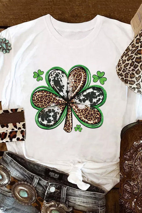 White Animal Clover Graphic T-Shirt