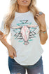 White Aztec Steer Skull Graphic Casual T Shirt