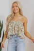 White Boho Floral Spaghetti Strap Ruffle Summer Tank Top