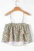 White Boho Floral Spaghetti Strap Ruffle Summer Tank Top