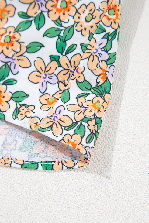 White Boho Floral Spaghetti Strap Ruffle Summer Tank Top