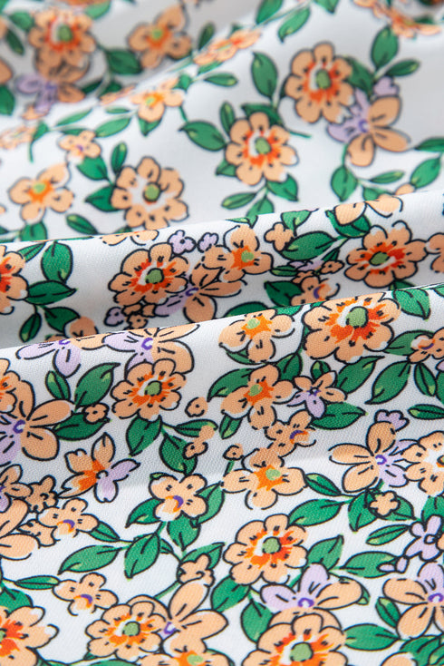 White Boho Floral Spaghetti Strap Ruffle Summer Tank Top