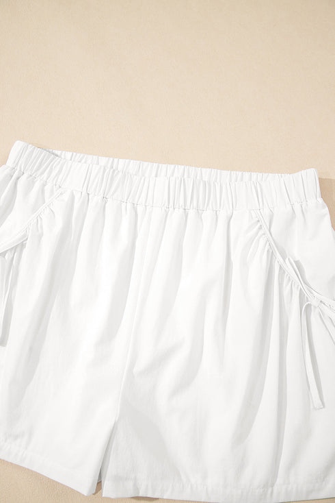 White Bow Decor Pockets Plus Size Shorts