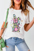 White Bowknot Checkerboard Bunny Graphic Easter T Shirt