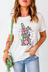 White Bowknot Checkerboard Bunny Graphic Easter T Shirt