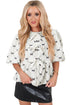 White Bowknot Print Front Knots Bubble Sleeve Blouse