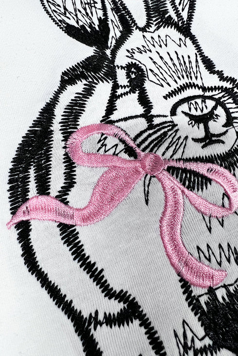 White Bunny Embroidered Bow Graphic Tee