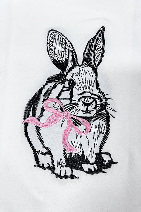 White Bunny Embroidered Bow Graphic Tee
