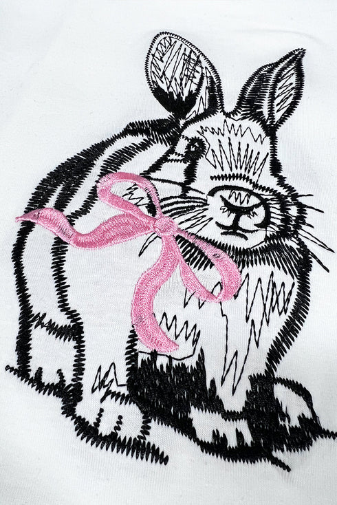 White Bunny Embroidered Bow Graphic Tee