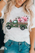 White Butterfly Floral Print Truck Print Crew Neck T Shirt