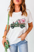 White Butterfly Floral Print Truck Print Crew Neck T Shirt