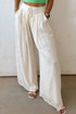 White Casual Tie Waist Pleated Wide Leg Pants