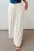 White Casual Tie Waist Pleated Wide Leg Pants
