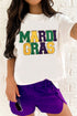 White Chenille MARDI GRAS Patched Graphic T Shirt