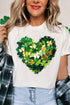 White Clover Heart Printed St Patricks Day T Shirt