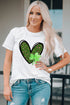 White Clover Leopard Heart Shaped Print Crewneck Graphic Tee