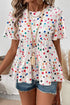 White Colorful Polka Dot Short Sleeve Tiered Ruffled Babydoll Blouse