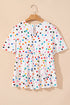 White Colorful Polka Dot Short Sleeve Tiered Ruffled Babydoll Blouse