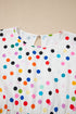 White Colorful Polka Dot Short Sleeve Tiered Ruffled Babydoll Blouse