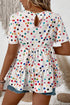White Colorful Polka Dot Short Sleeve Tiered Ruffled Babydoll Blouse
